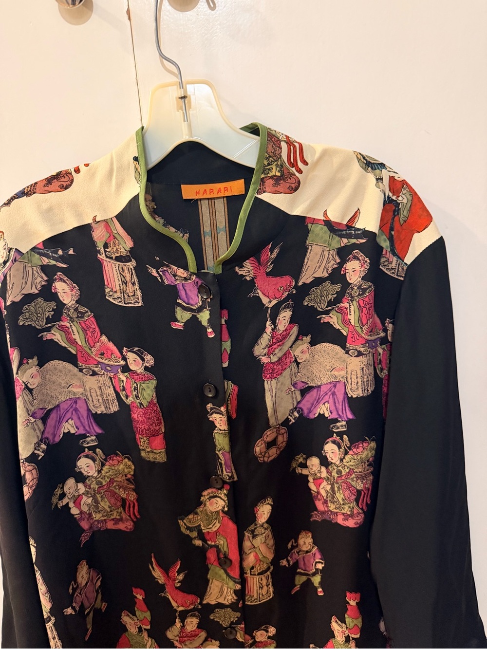 Harari Vintage Silk Asian Geisha Print Blouse - Picture 2 of 6